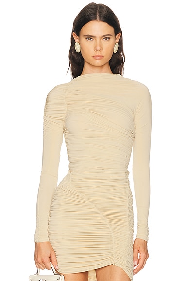 Francesco Murano Long Sleeve Draped Top in Peach Cream