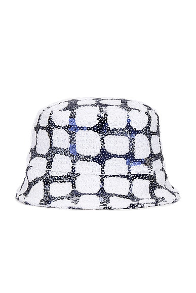 FWRD Renew Chanel Coco Sequined Bucket Hat in Black & White