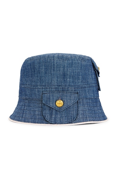 FWRD Renew Chanel Denim Coco Mark Bucket Hat in Blue