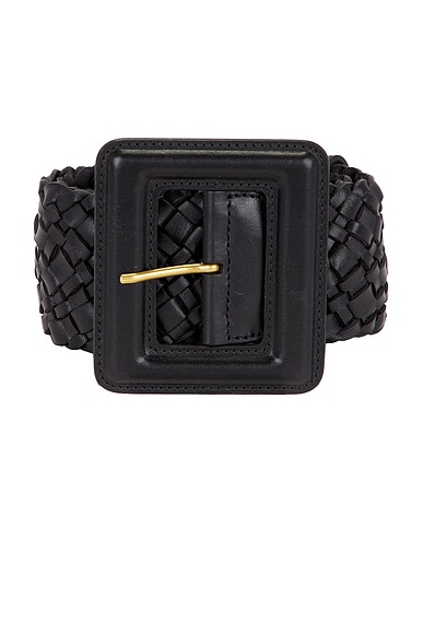 FWRD Renew Saint Laurent Woven Leather Belt in Nero