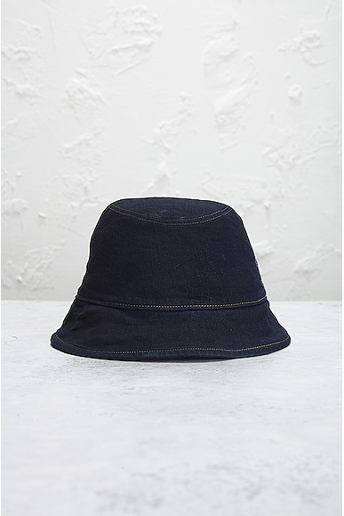 Shop Celine Denim Bucket Hat In Dark Blue