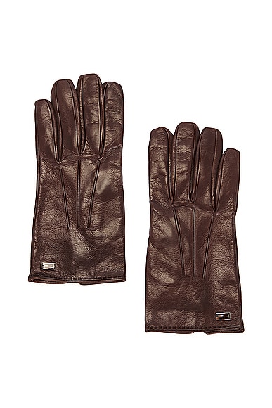 FWRD Renew Fendi Sheepskin Gloves in Dark Brown