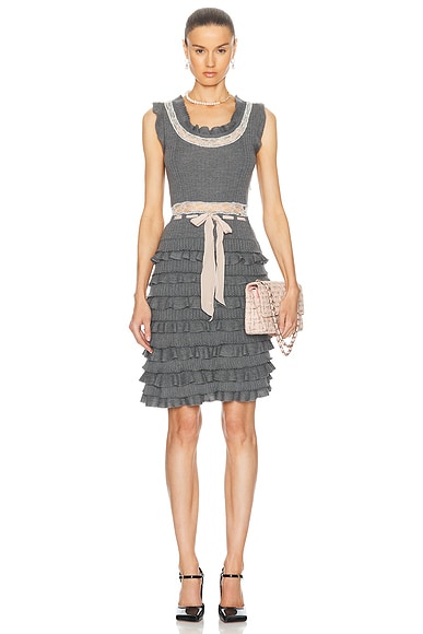 FWRD Renew Dior Cashmere Ruffle Dress in Grey