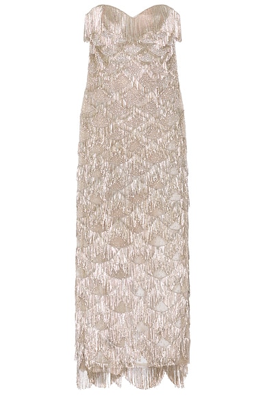 Oscar de la Renta Chain Fringe Embroidered Gown