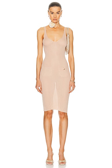 FWRD Renew Chanel Vintage Knitted Midi Dress in Nude