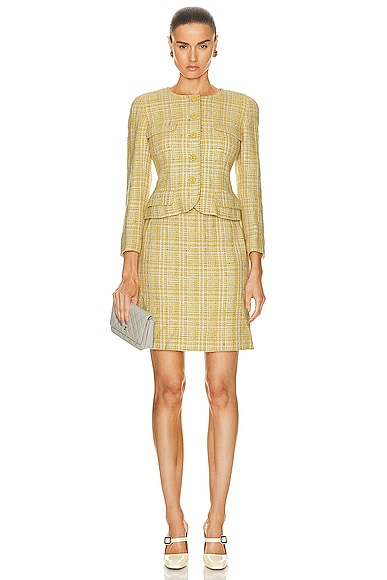 Pre-owned Chanel 1997 Tweed Jacket & Skirt Set In Yellow