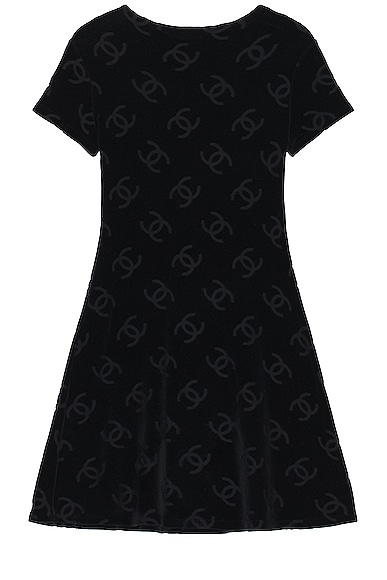 Pre-owned Chanel Coco Mark Pattern Velour Dress In Black