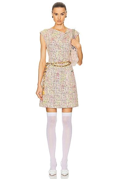 Pre-owned Chanel Coco Button Tweed Dress In Multi