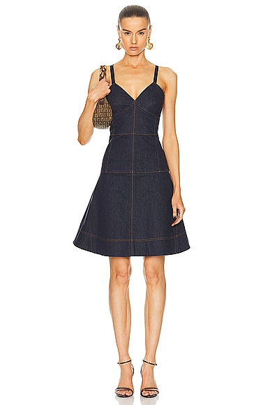 Shop Fendi Denim Dress & Vest Set In Dark Blue