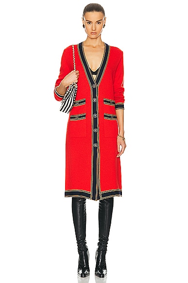FWRD Renew Chanel Cashmere Cardigan in Red