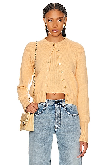 FWRD Renew Chanel Coco Button Cashmere Knit Top & Cardigan Set in Yellow