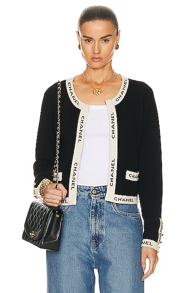 FWRD Renew Chanel 1995 Knit Cardigan in Black & White | FWRD