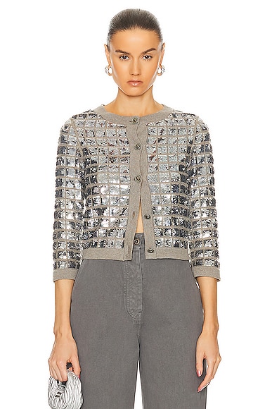 FWRD Renew Chanel Cashmere Sequin Cardigan in Silver