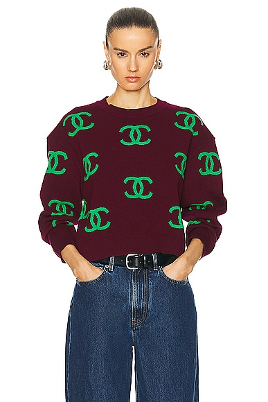 Pre-owned Chanel Cc Logo Jumper In Burgundy