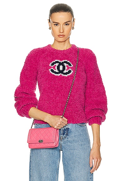 FWRD Renew Chanel Teddy Sweater in Pink