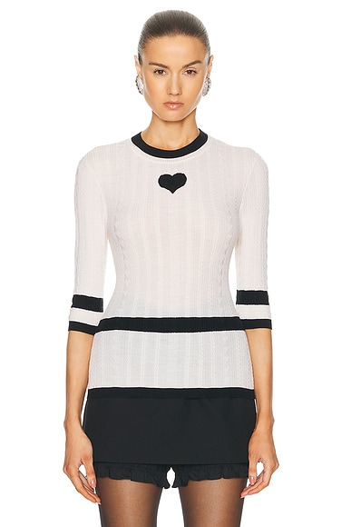 FWRD Renew Chanel Coco Mark Heart Knit Top in White