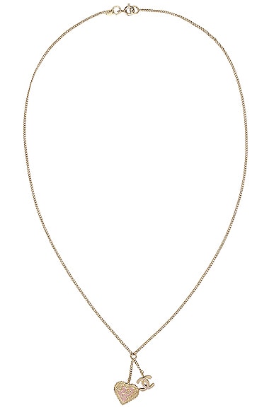 FWRD Renew Chanel Coco Mark Heart Necklace in Light Gold