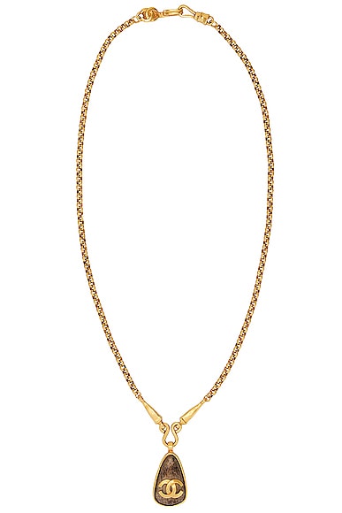 FWRD Renew Chanel 1997 CC Stone Pendant Necklace in Gold