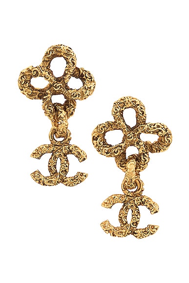 FWRD Renew Chanel Coco Mark Dangle Earrings in Gold