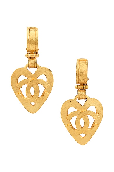 Pre-owned Chanel Heart Clip On Earrings In Gold