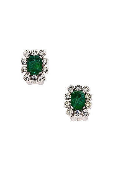 Dior Rhinestone Clip On Earrings In Emerald