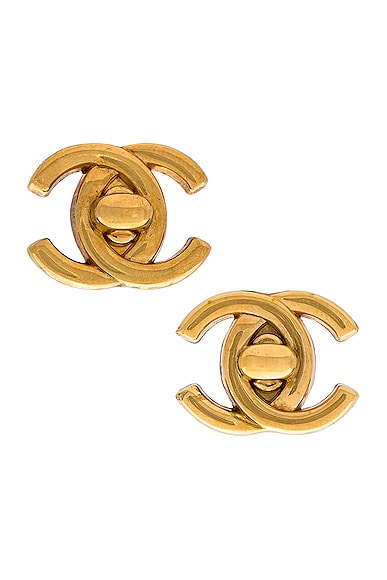 FWRD Renew Chanel Turnlock Clip On Earrings in Light Gold