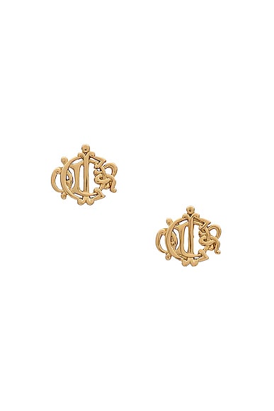 FWRD Renew Dior Emblem Logo Earrings in Light Gold