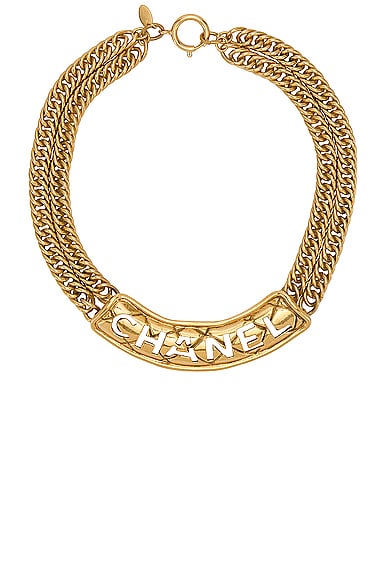 FWRD Renew Chanel Logo Chain Necklace in Gold