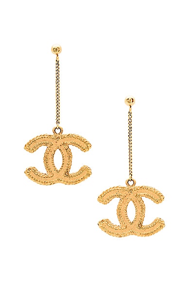 FWRD Renew Chanel Coco Mark Dangle Earrings in Light Gold