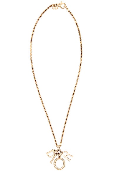 FWRD Renew Dior Rhinestone Logo Necklace in Light Gold
