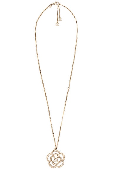FWRD Renew Chanel Coco Mark Camellia Necklace in Light Gold