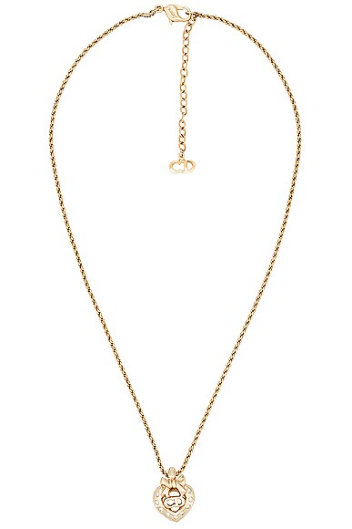 FWRD Renew Dior CD Rhinestone Pendant Necklace in Light Gold