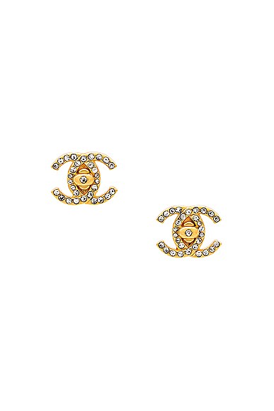 Chanel Turnlock Rhinestone Clip On Earrings