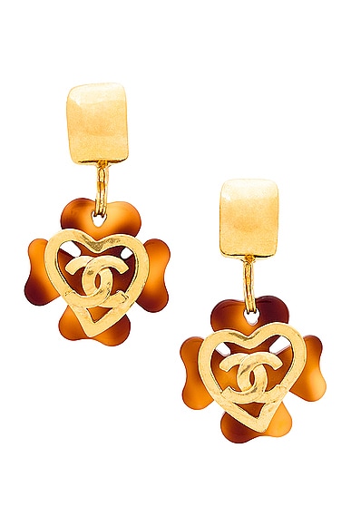 Chanel Coco Mark Tortoiseshell Clover Swing Earrings