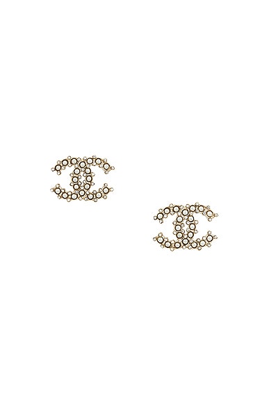 FWRD Renew Chanel Coco Mark Rhinestone Earrings in Light Gold