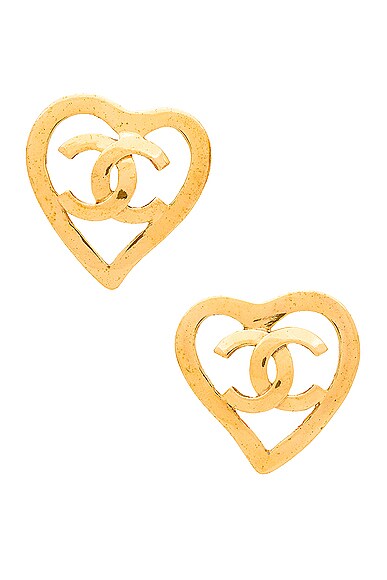 FWRD Renew Chanel Coco Mark Heart Earrings in Gold