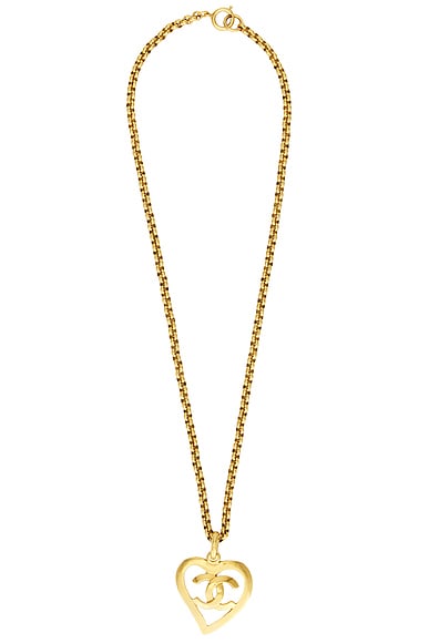 FWRD Renew Chanel Coco Mark Heart Necklace in Gold