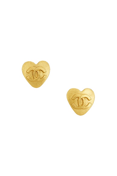 FWRD Renew Chanel Coco Heart Clip-On Earrings in Gold
