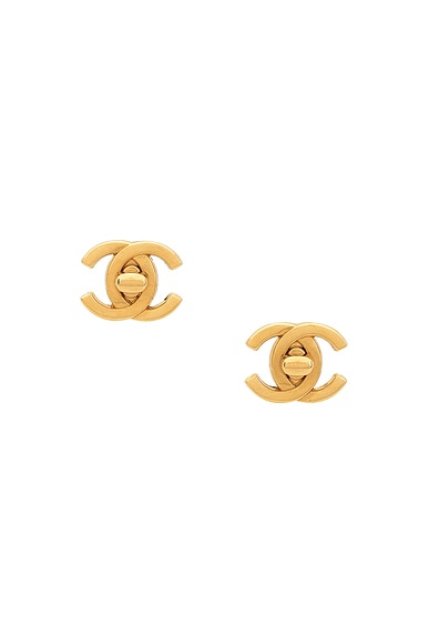 FWRD Renew Chanel Turnlock Clip-On Earrings in Gold