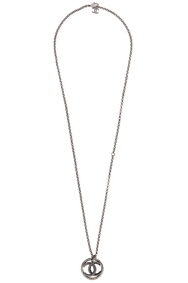 Pre-owned Chanel Coco Mark Pendant Necklace In Gunmetal