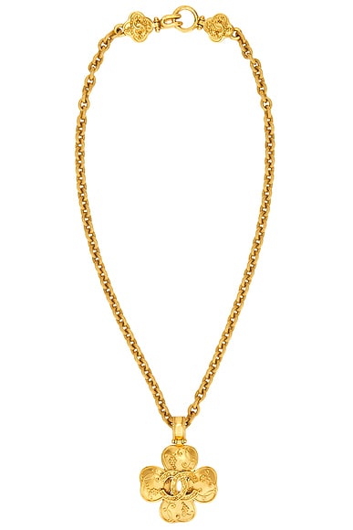 FWRD Renew Chanel Coco Mark Clover Necklace in Gold