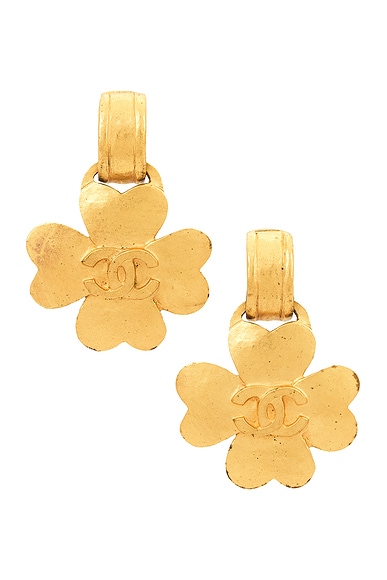 FWRD Renew Chanel Coco Mark Clover Earrings in Gold