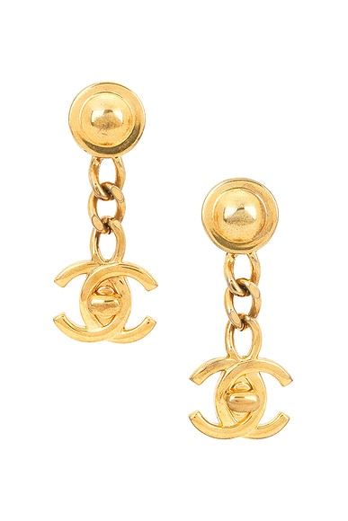 FWRD Renew Chanel Coco Mark Turnlock Swing Earrings in Gold
