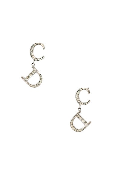 Dior Rhinestone Cd Earrings In Silver