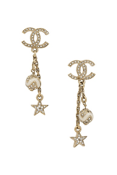 FWRD Renew Chanel Coco Mark Rhinestone Star Earrings in Silver