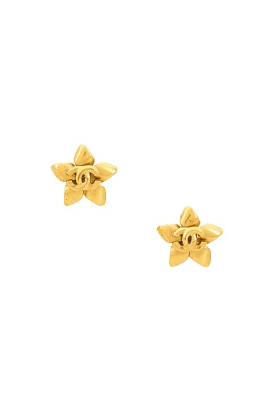 FWRD Renew Chanel Coco Mark Flower Earrings in Gold