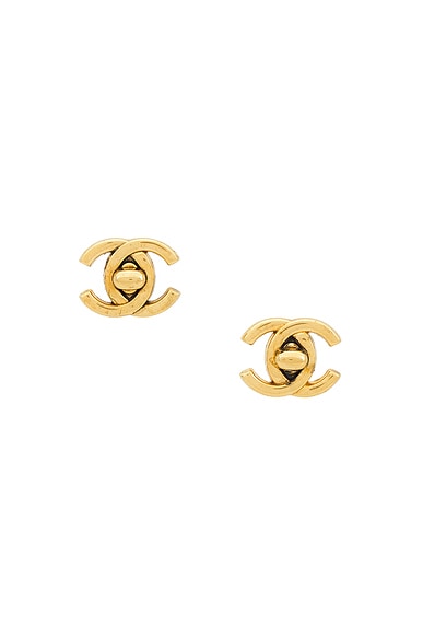 FWRD Renew Chanel Turnlock Earrings in Gold