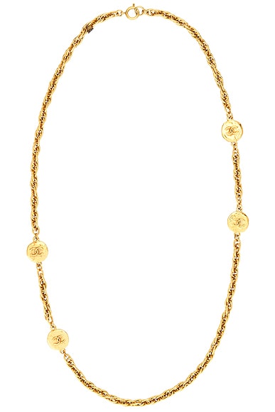 FWRD Renew Chanel Coco Medal Long Necklace in Gold