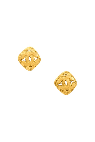 FWRD Renew Chanel Coco Mark Diamond Clip-On Earrings in Gold