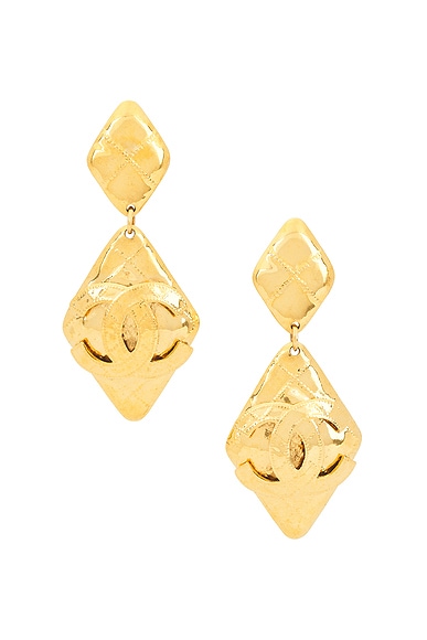 FWRD Renew Chanel Coco Mark Quilted Earrings in Gold